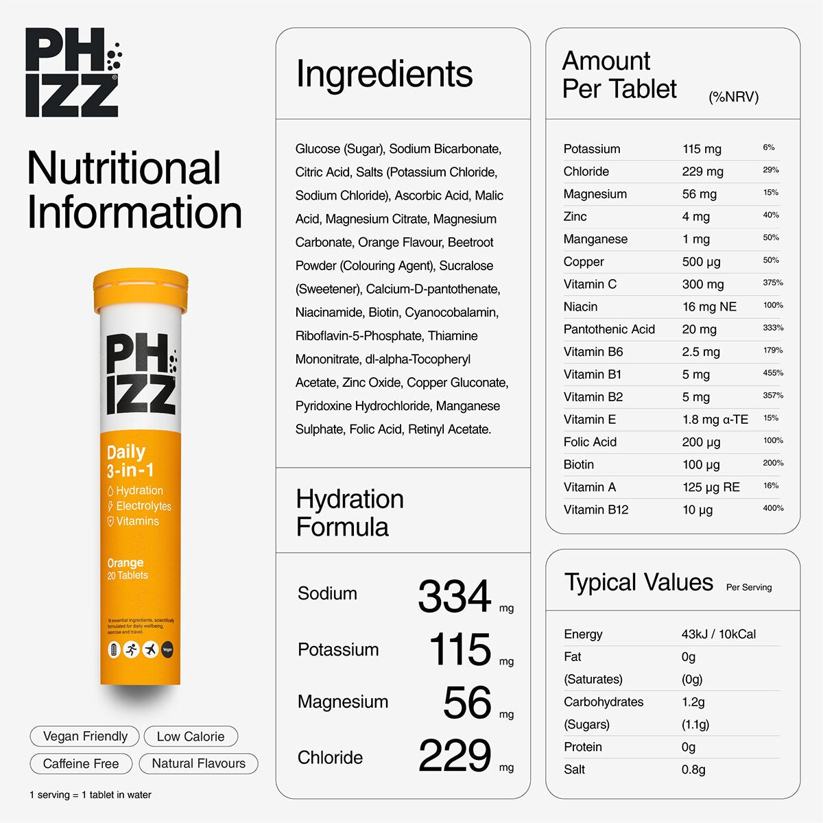Phizz Orange Electrolytes, 3 x 20 Tablets