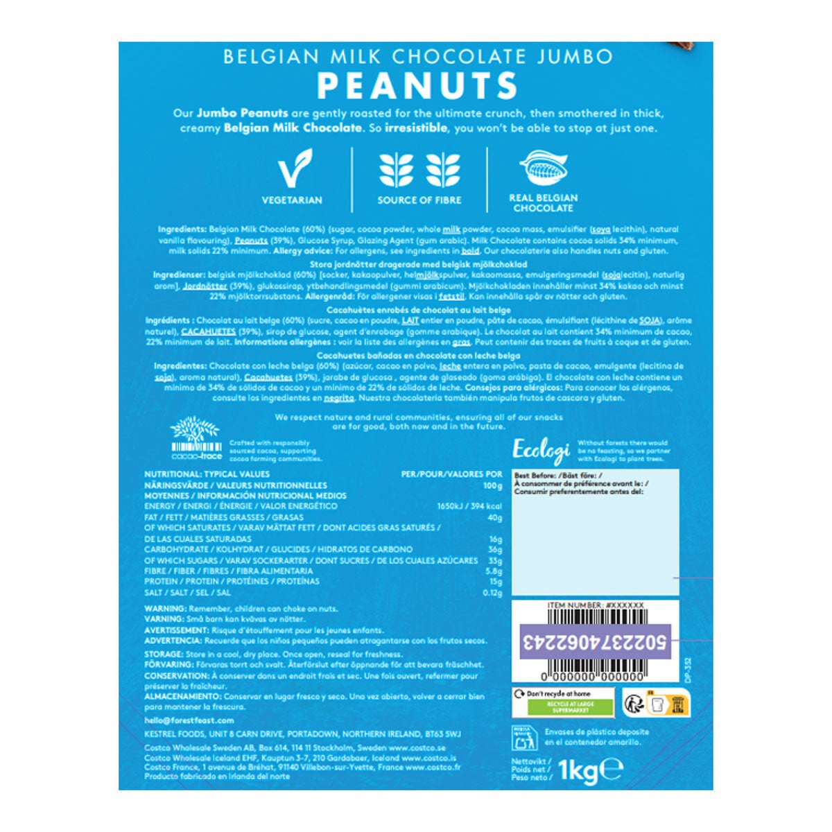 Forest Feast Belgian Milk Chocolate Peanuts, 1kg