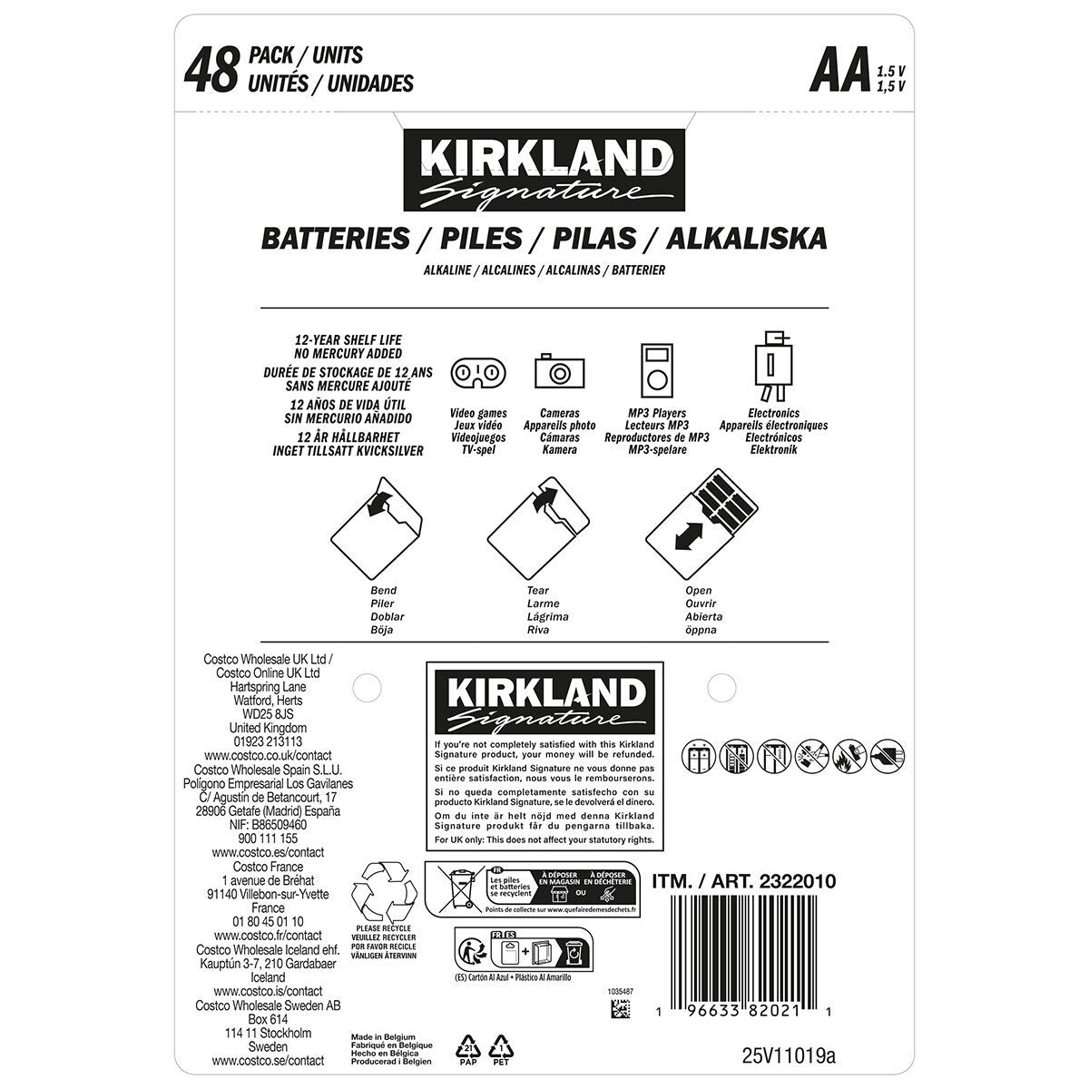 Kirkland Signature Alkaline AA Batteries - 48 Pack