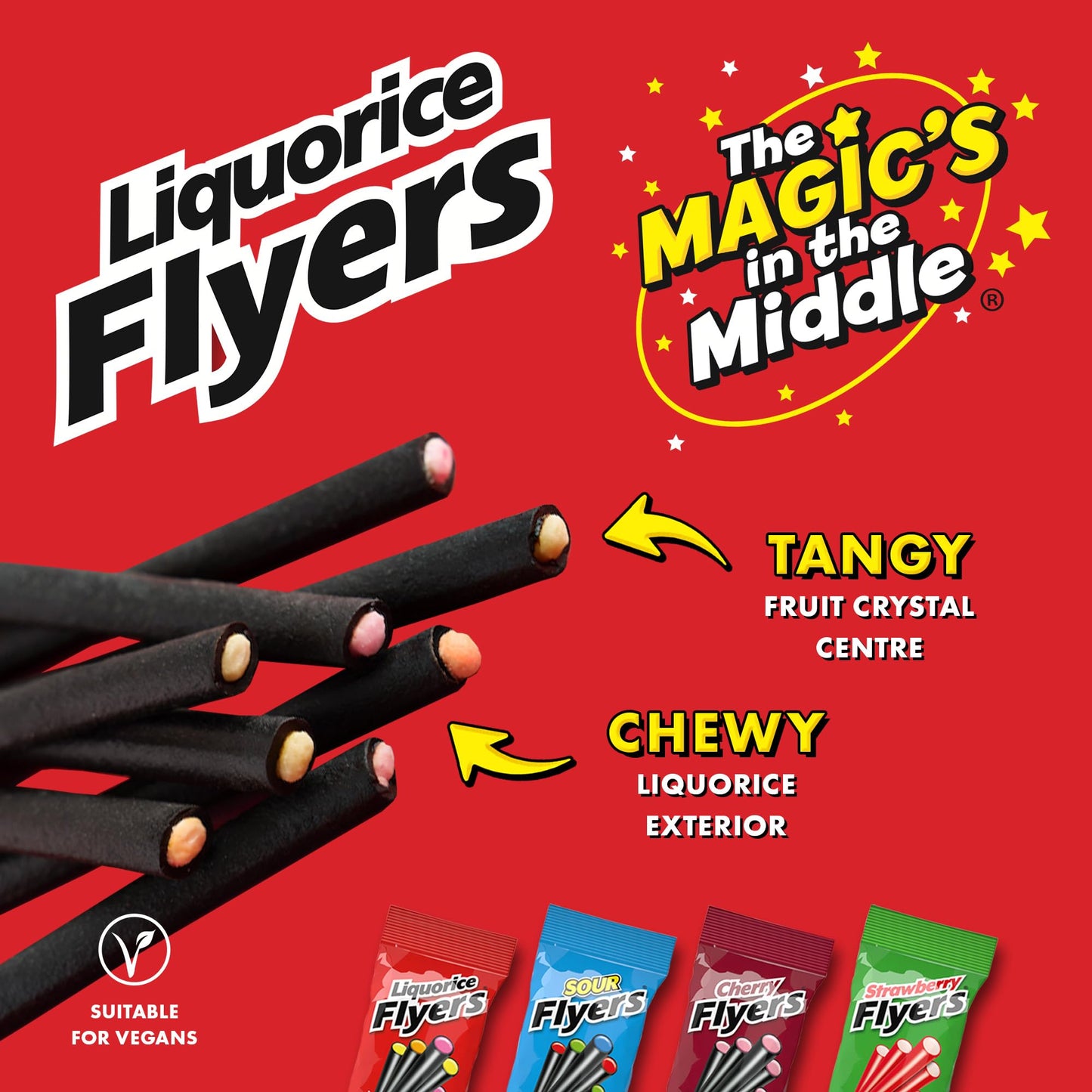 Flyers Strawberry Liquorice Sticks Carton - 60 Sticks | Sweet Strawberry Flavoured Sweets | Large Bulk Pack for Sharing & Events