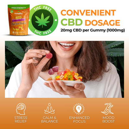 Hempthy CBD Fizzy Sour Peaches - 1000mg High Strength CBD Gummies for Adults - THC Free, Best UK Edible CBD Gummies - 20mg x 50!