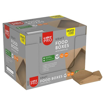 CaterPro 36 Kraft Food Boxes with Folded Lid 1500ml 213 x 153 x 63mm