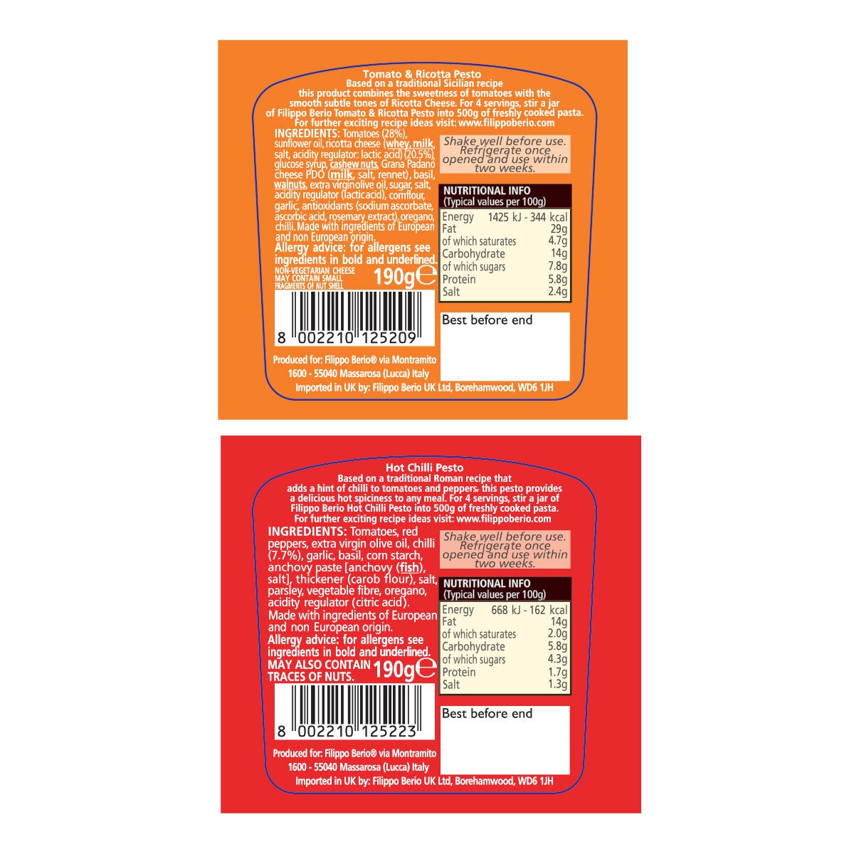 Filippo Berio Pesto Variety Pack, 6 x 190g
