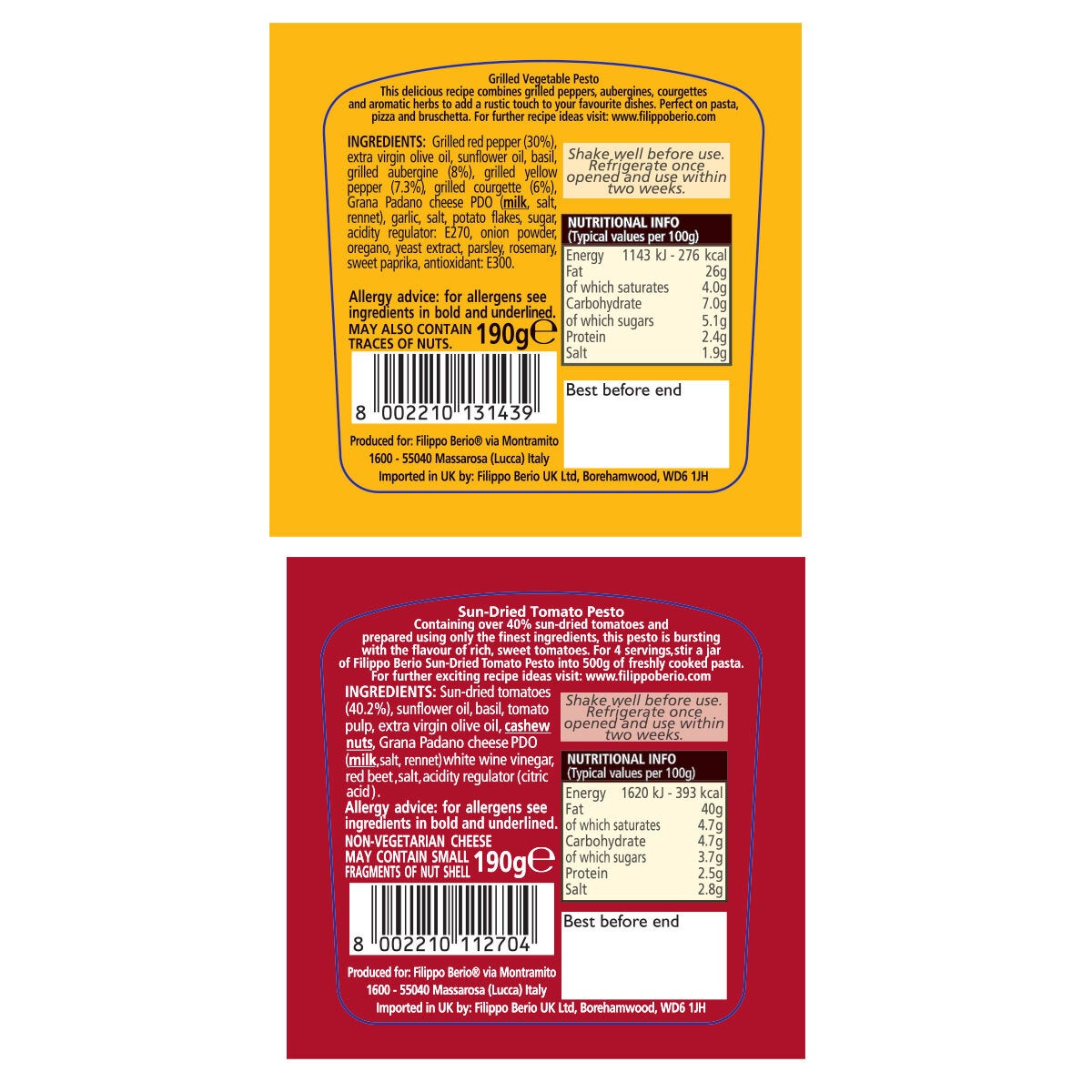 Filippo Berio Pesto Variety Pack, 6 x 190g