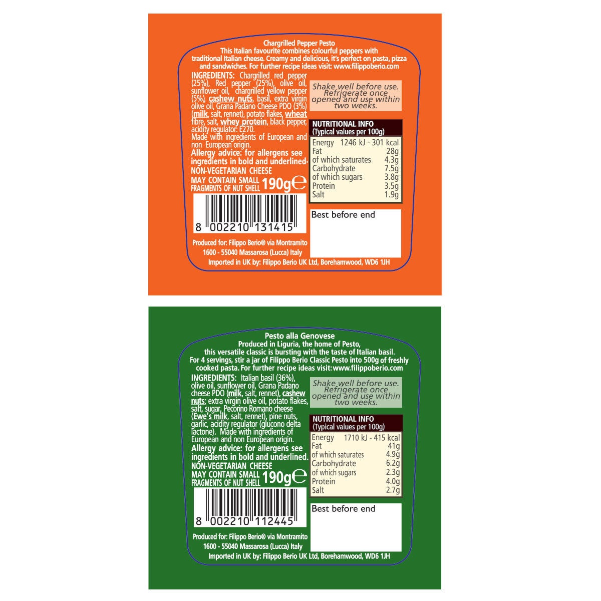 Filippo Berio Pesto Variety Pack, 6 x 190g