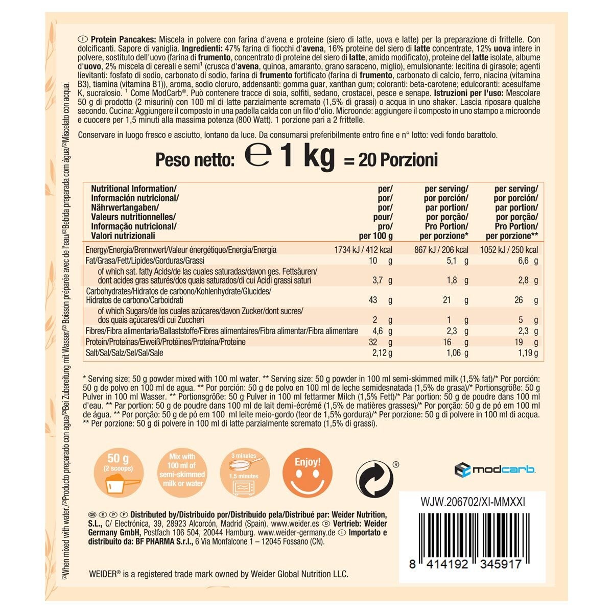 Weider Protein Pancake Mix in 2 Flavours, 1kg