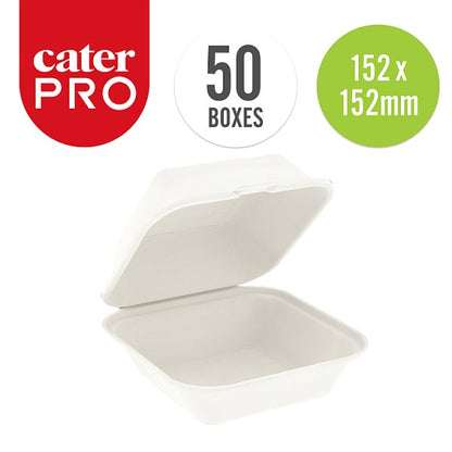 CaterPro 50 Bagasse Burger Boxes with Hinged Lids