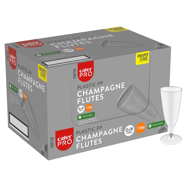 CaterPro 10 Plastic PP Champagne Flutes 170ml