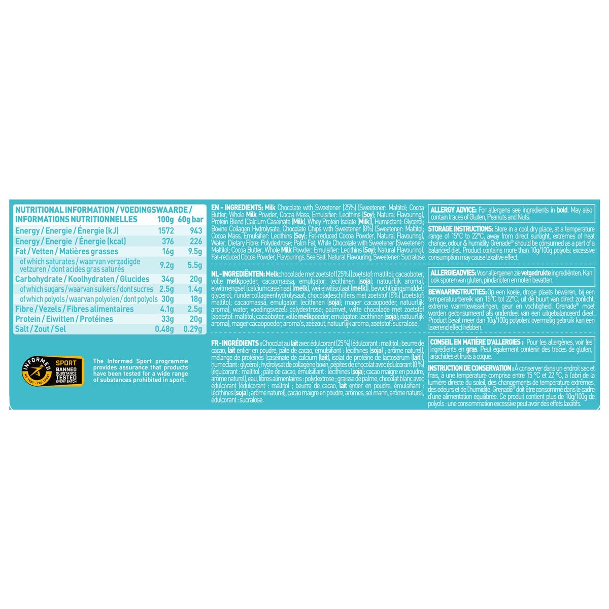 Grenade Salted Caramel Bars, 12 x 60g