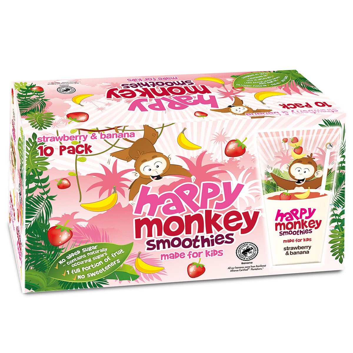 Happy Monkey Strawberry & Banana Smoothies, 4 x 10 x 180ml