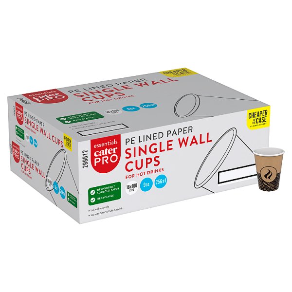 CaterPro Essentials 100 PE Lined Paper Single Wall Cups 256ml