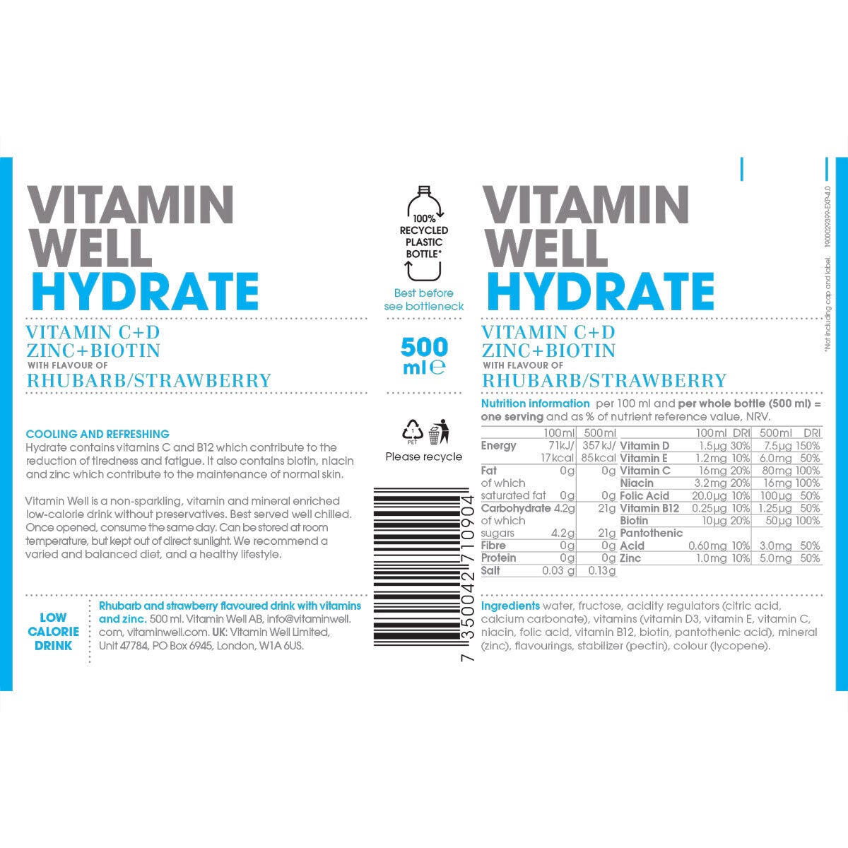 Vitamin Well Hydrate, 12 x 500ml