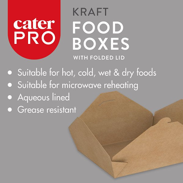 CaterPro 50 Kraft Food Boxes with Folded Lids 800ml 133 x 103 x 63mm