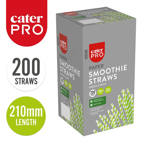 CaterPro 200 Paper Smoothie Straws Green Stripe