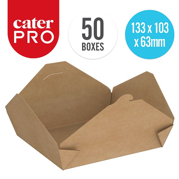 CaterPro 50 Kraft Food Boxes with Folded Lids 800ml 133 x 103 x 63mm