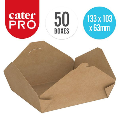 CaterPro 50 Kraft Food Boxes with Folded Lids 800ml 133 x 103 x 63mm