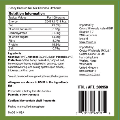 Savanna Orchards Gourmet Honey Roasted Nut Mix, 850g
