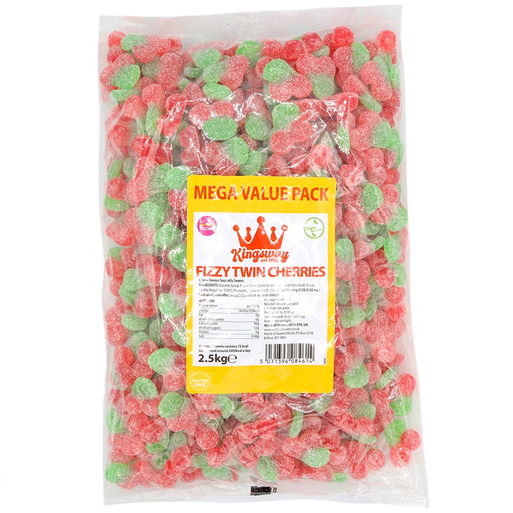 Kingsway Mega Value Vegan Range Fizzy Twin Cherries Bag 2.5kg