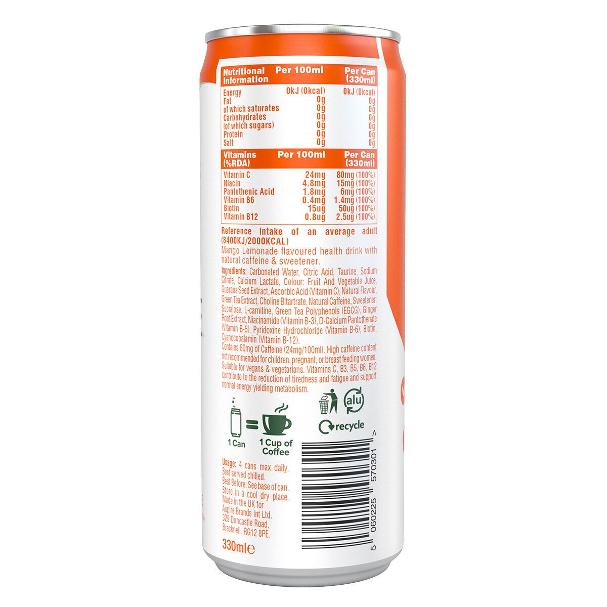 Aspire Mango Lemonade and Raspberry, 12 x 330ml