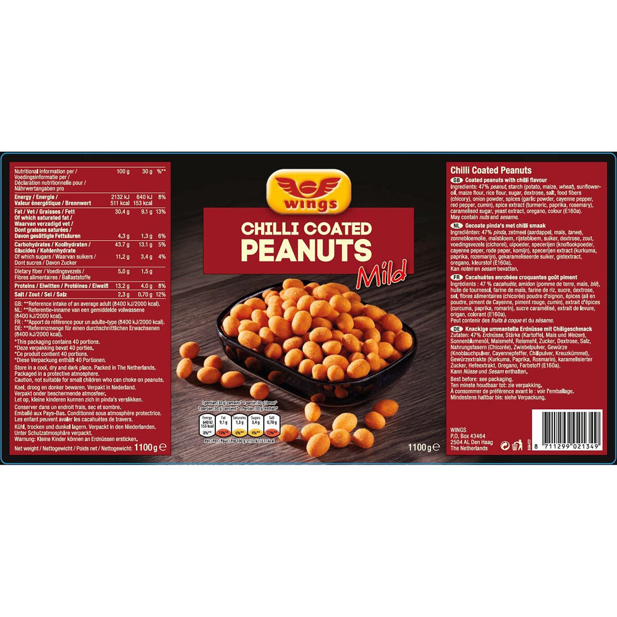 Wings Chilli Coated Peanuts, 1.1kg