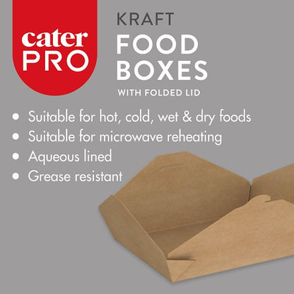 CaterPro 50 Kraft Food Boxes with Folded Lid 1300ml 168 x 138 x 63mm