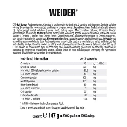 Weider Fat Burner, 300 Count