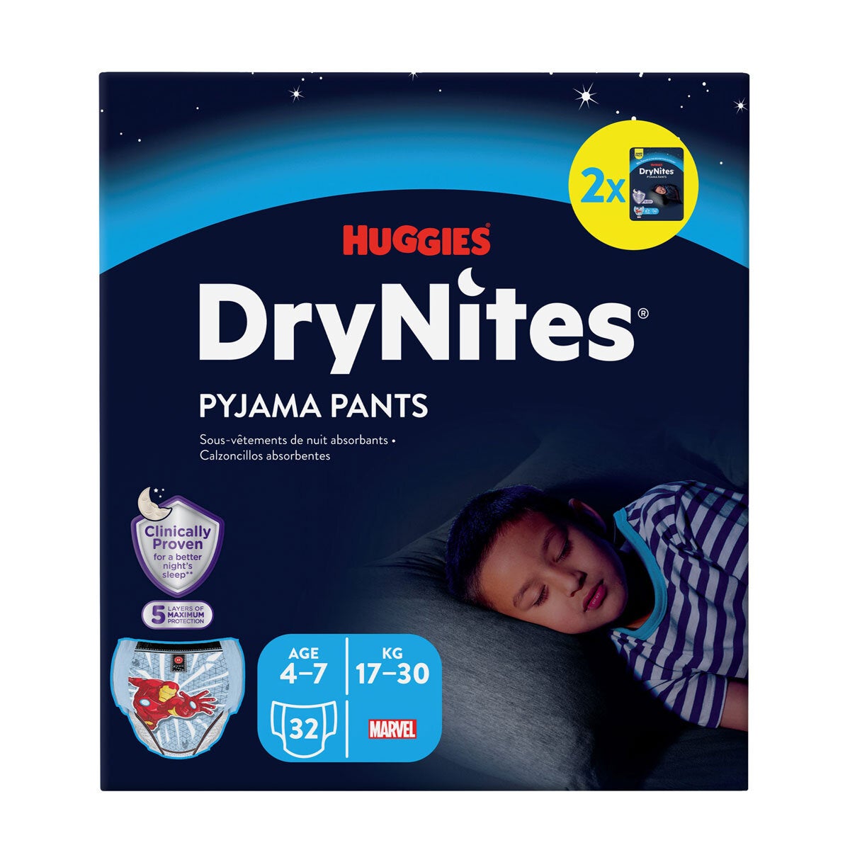 Huggies DryNites Bedwetting Pyjama Nappy Pants Boys Aged 4-7 (17-30kg), 32 pants