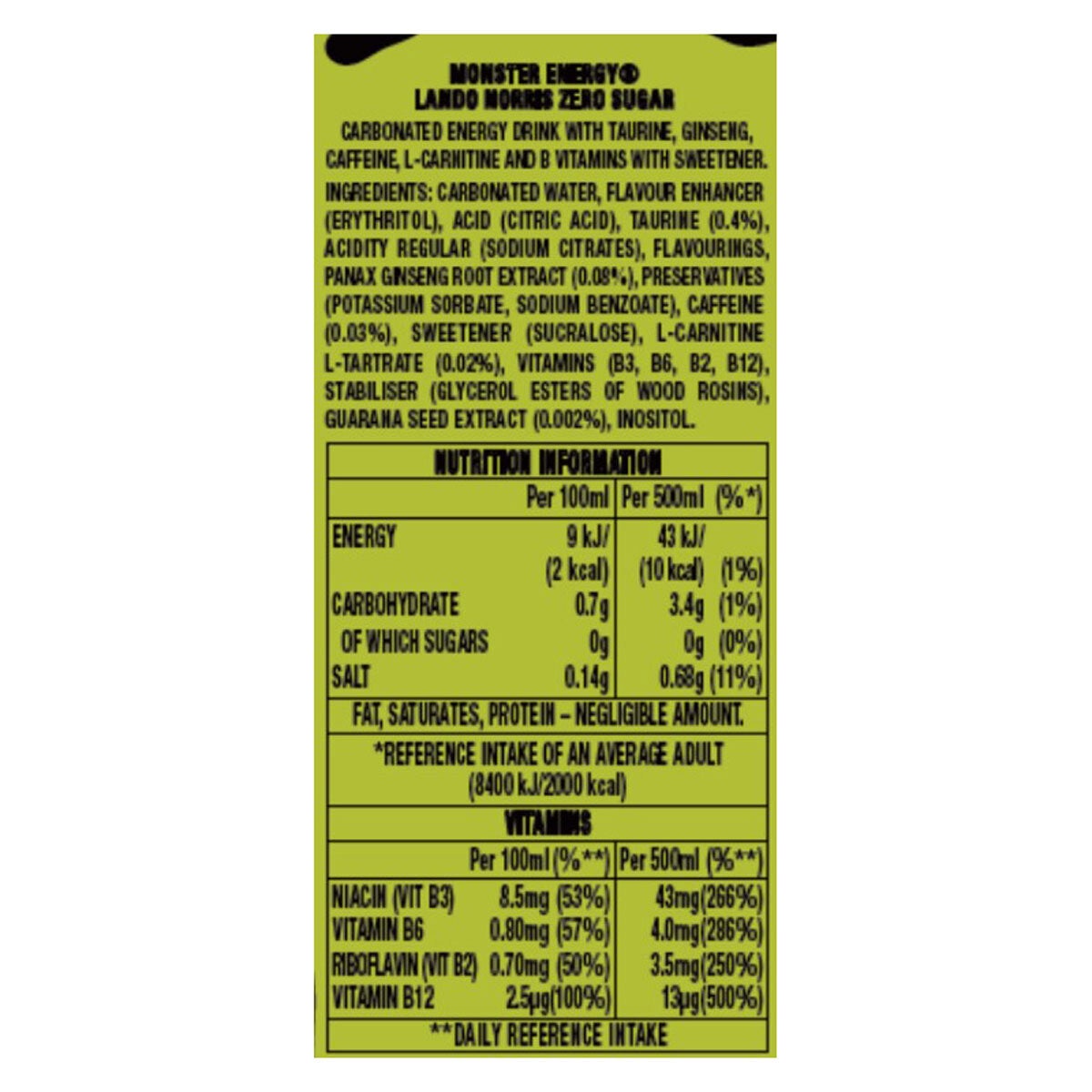 Monster Lando Norris Zero Sugar PMP £1.65, 12 x 500ml