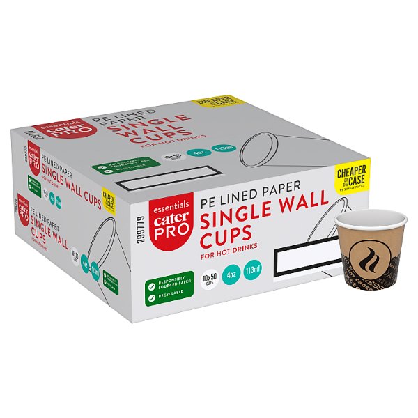 CaterPro Essentials 50 PE Lined Paper Single Wall Cups 113ml