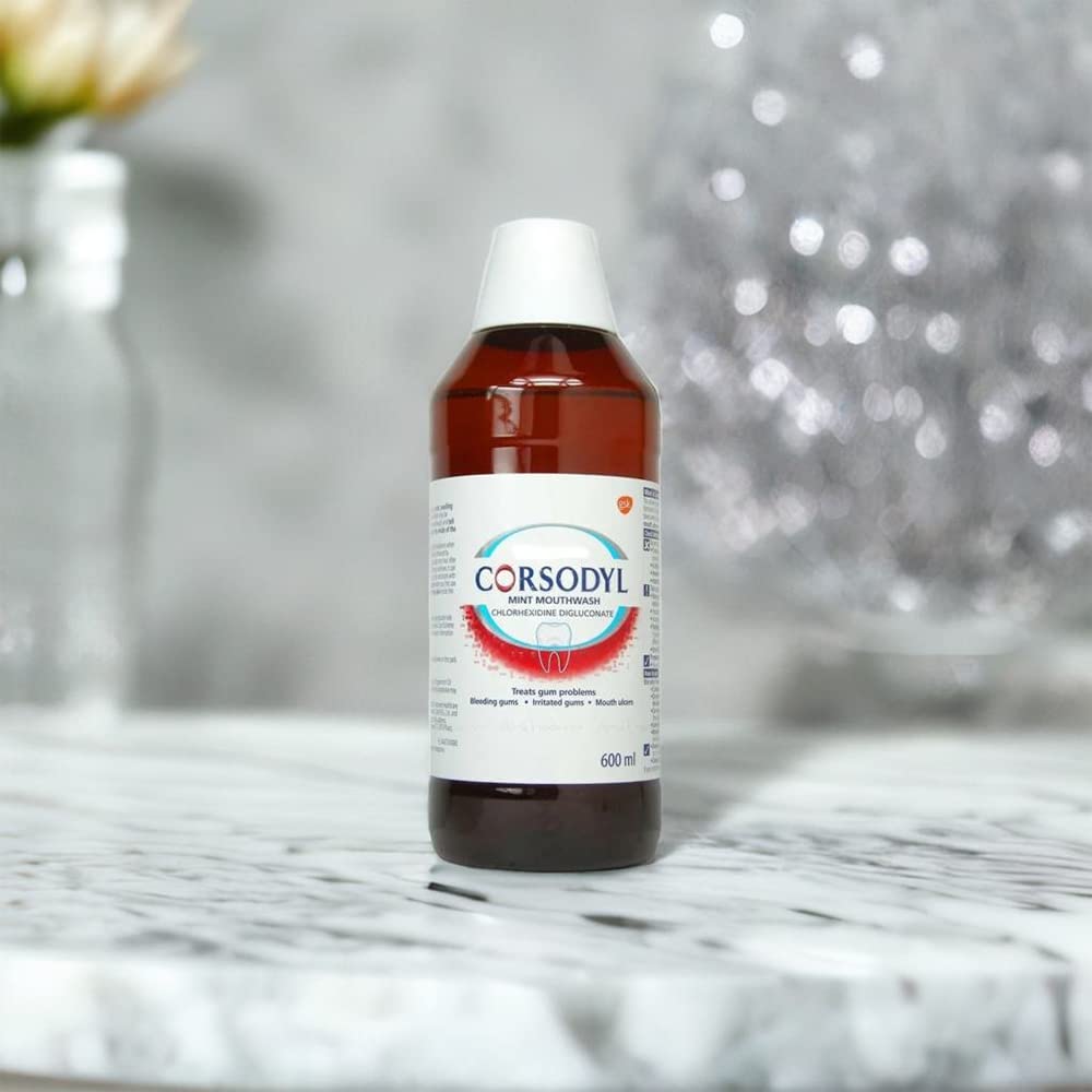 Corsodyl Mint Flavour Mouthwash, Specially Designed Benefits for Stop and Prevent Bleeding Gums, Irritated Gums, Mouth Ulcers, 600ml