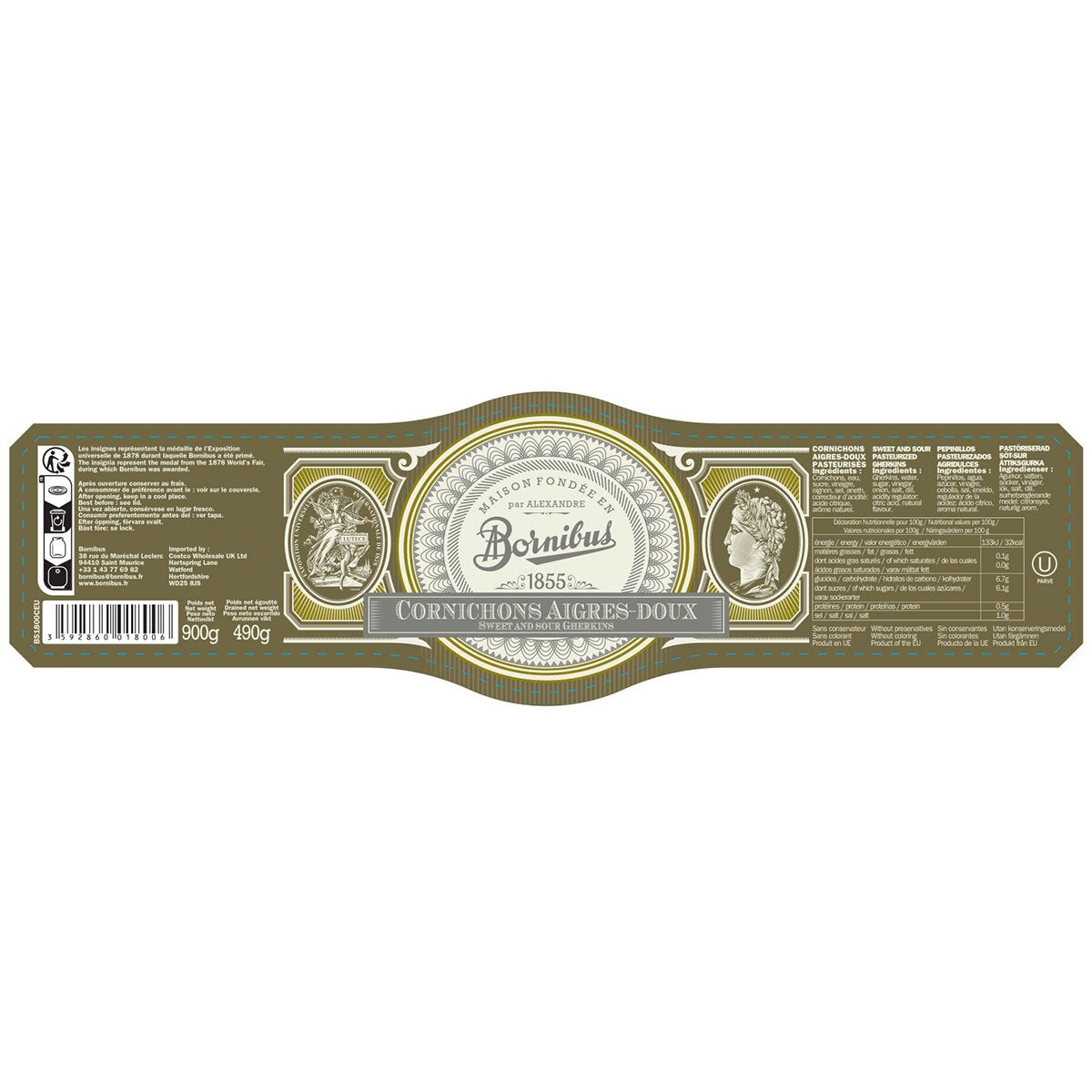 Bornibus Sweet and Sour Gherkins, 900g