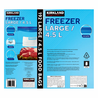 Kirkland Signature Freezer Large Bags 4.5L, 192 Count