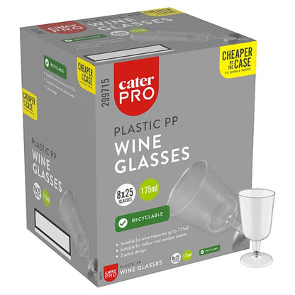 CaterPro 25 Plastic PP Wine Glasses 175ml
