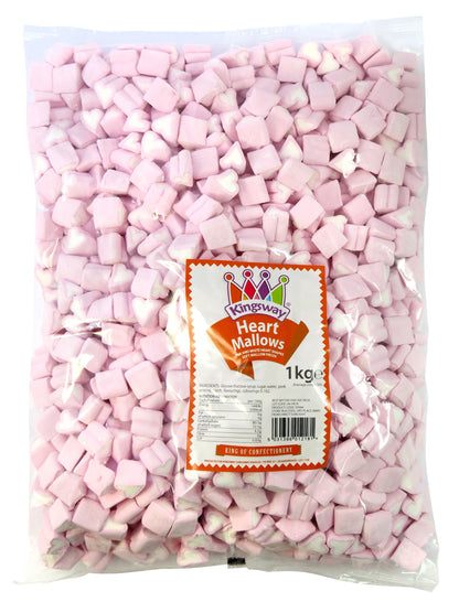 Kingsway Pink & White Mini Heart Mallows 1kg