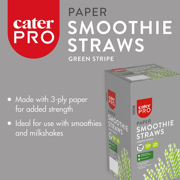 CaterPro 200 Paper Smoothie Straws Green Stripe