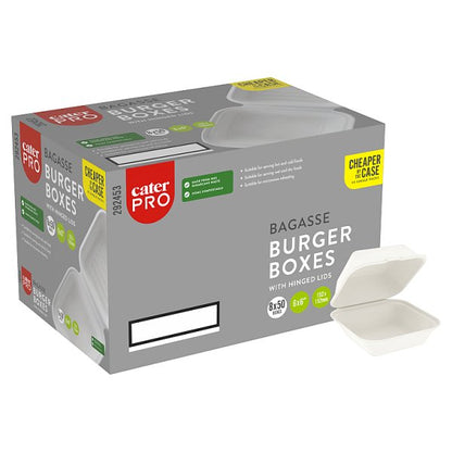 CaterPro 50 Bagasse Burger Boxes with Hinged Lids
