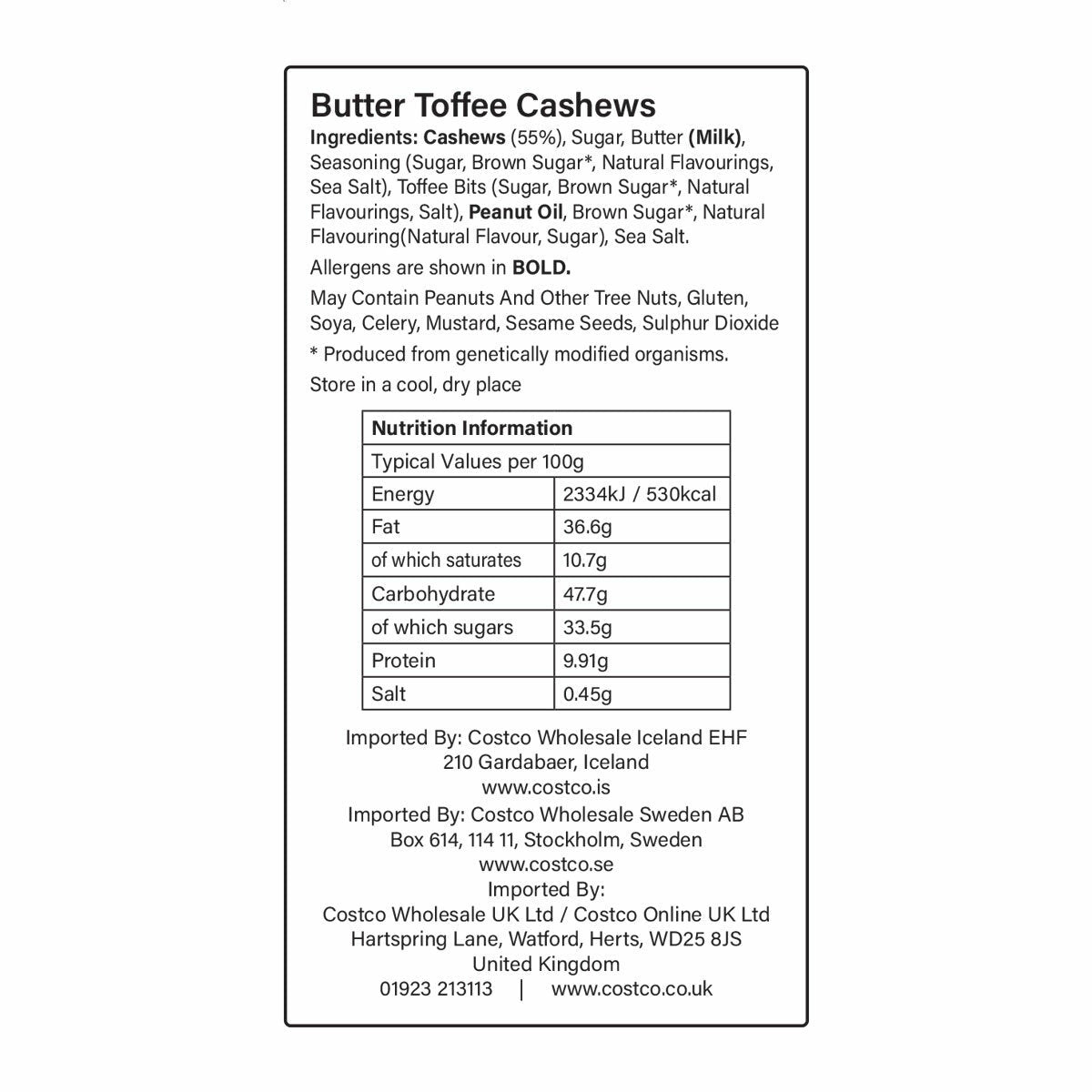 Kirkland Signature Butter Toffee Cashews, 680g