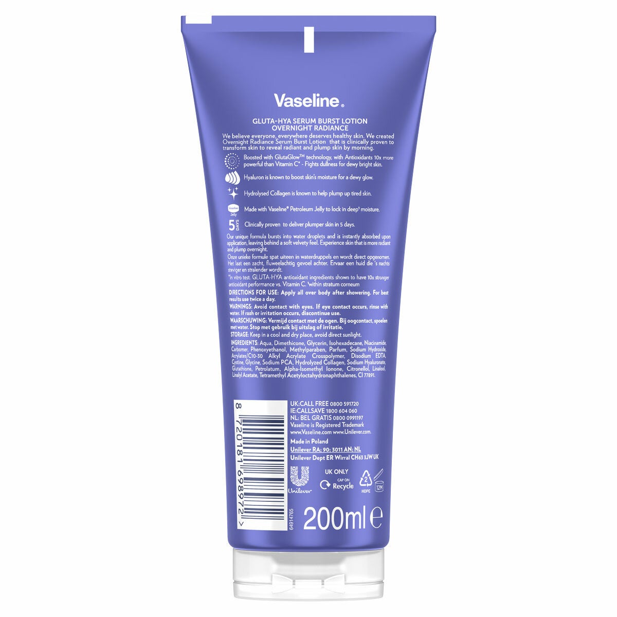 Vaseline Lotion Gluta Hya Serum Burst, 3x 200ml