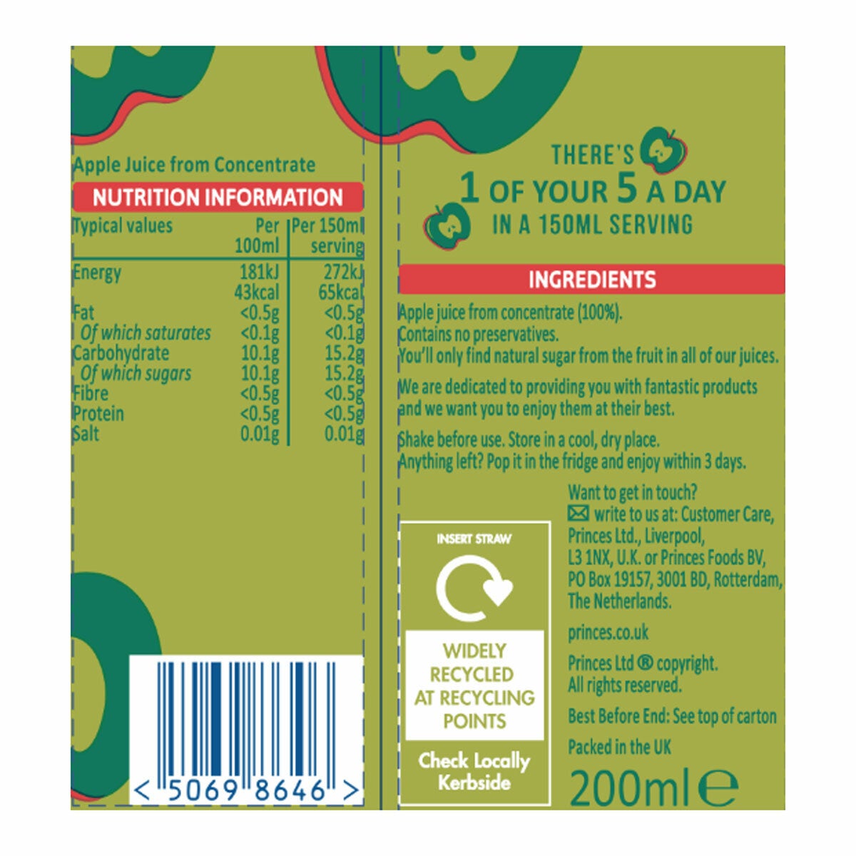 Princes Apple Juice, 24 x 200ml