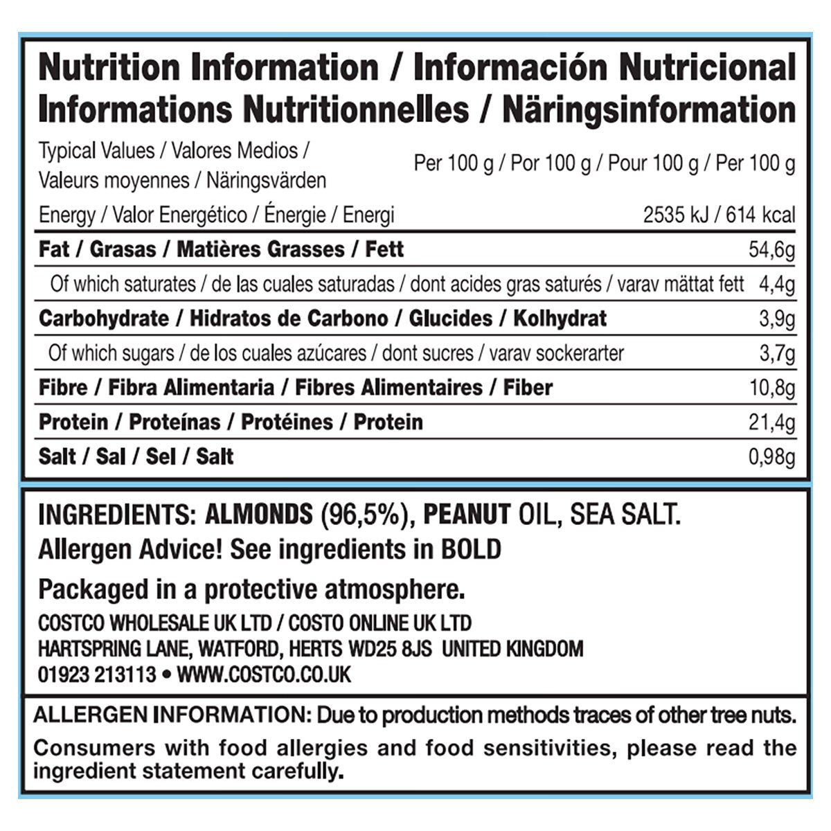 Kirkland Signature Oil Roasted Almonds, 1.13kg
