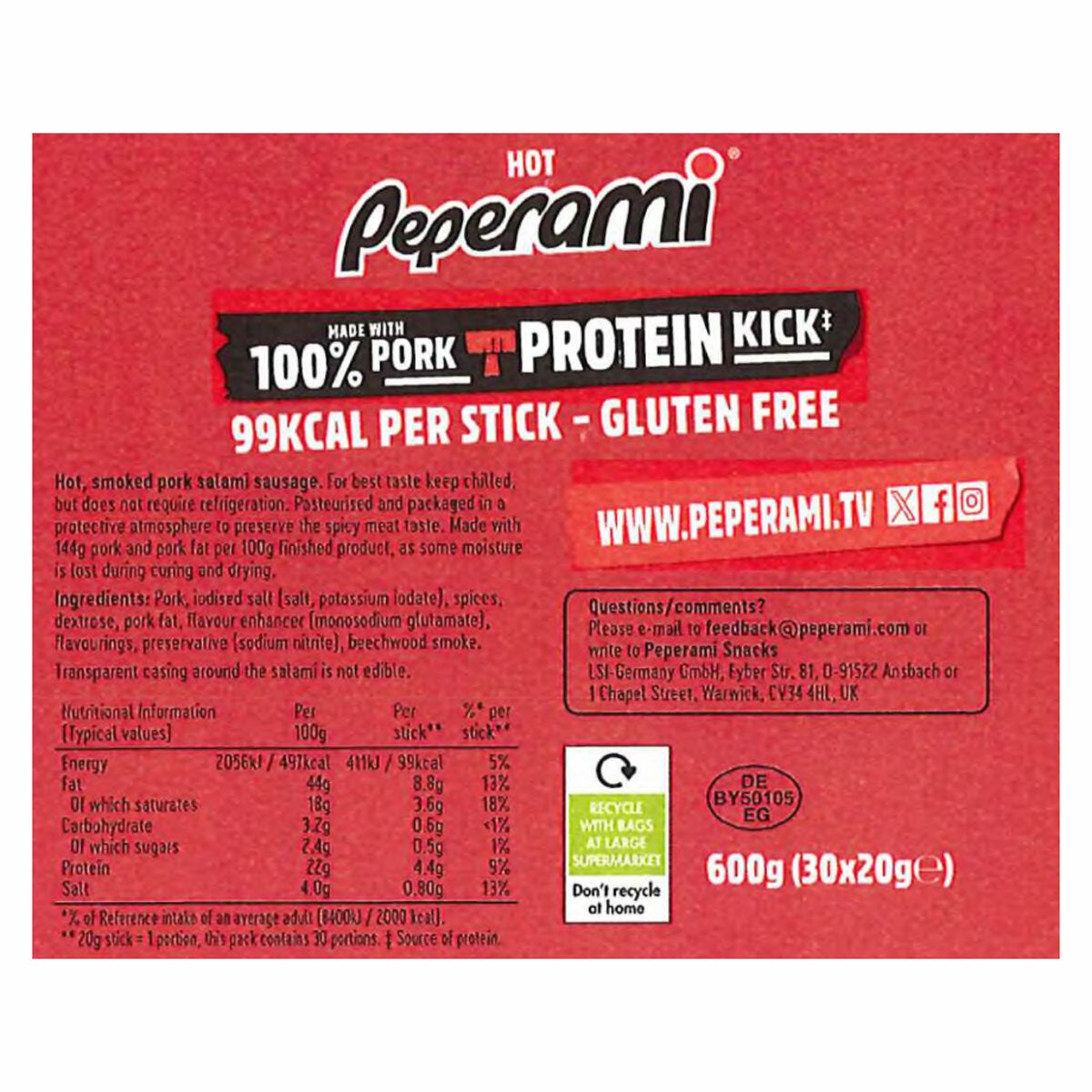 Peperami Hot, 30 x 20g