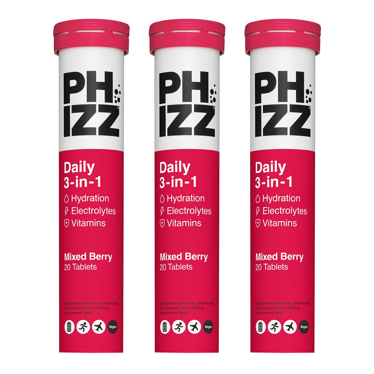Phizz Mixed Berry Electrolytes, 3 x 20 Tablets