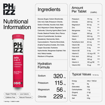 Phizz Mixed Berry Electrolytes, 3 x 20 Tablets