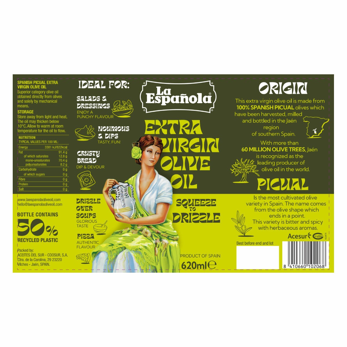 La Espanola Extra Virgin Olive Oil Squeezy, 2 x 620ml