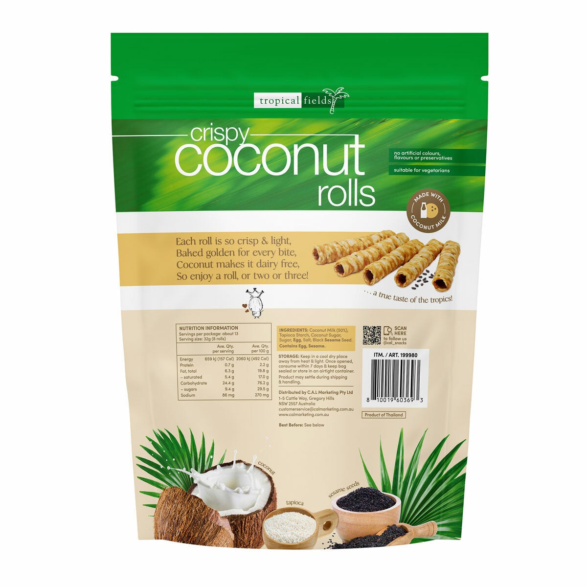 Tropical Fields Crispy Coconut Rolls, 400g