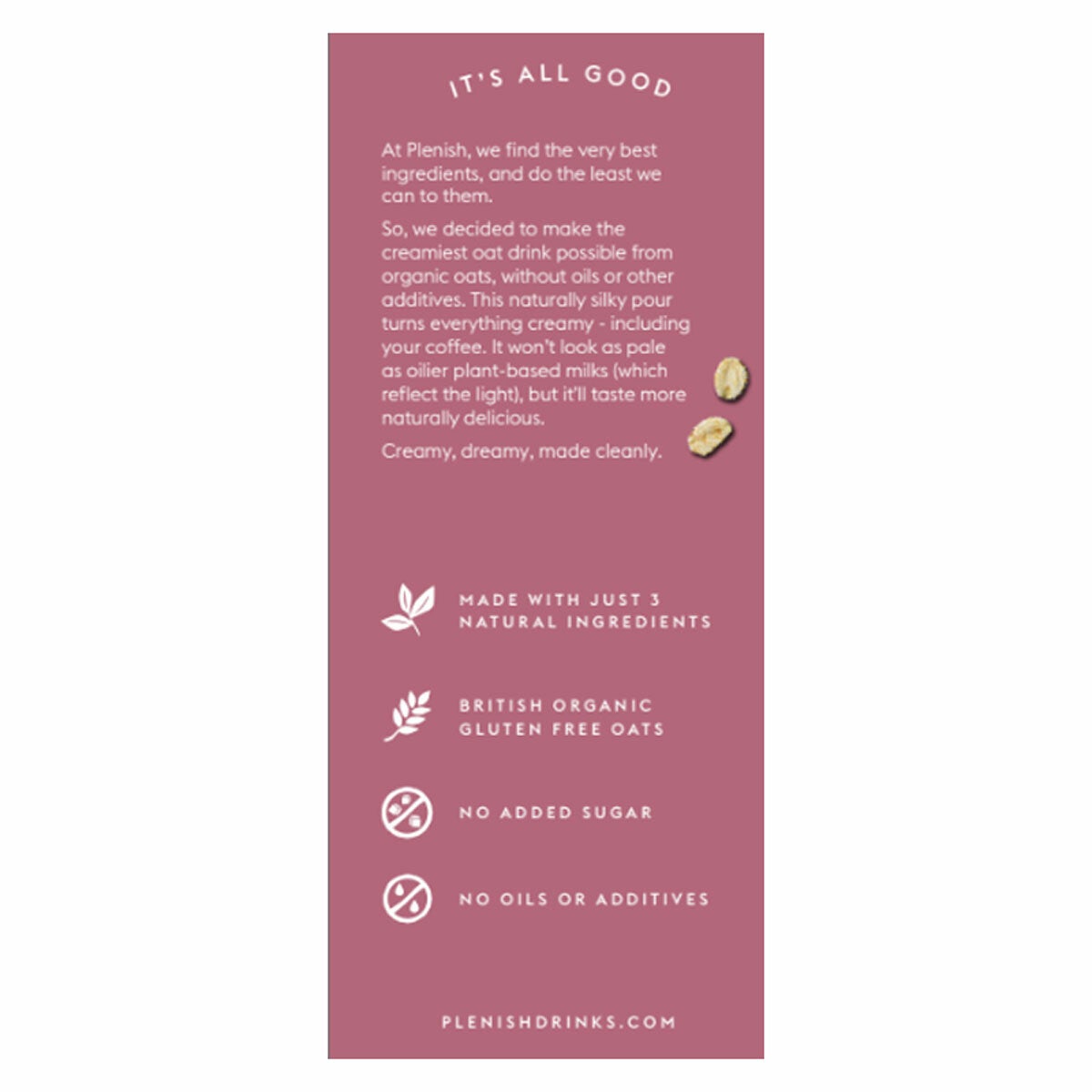 Plenish Organic Oat Milk, 8 x 1L