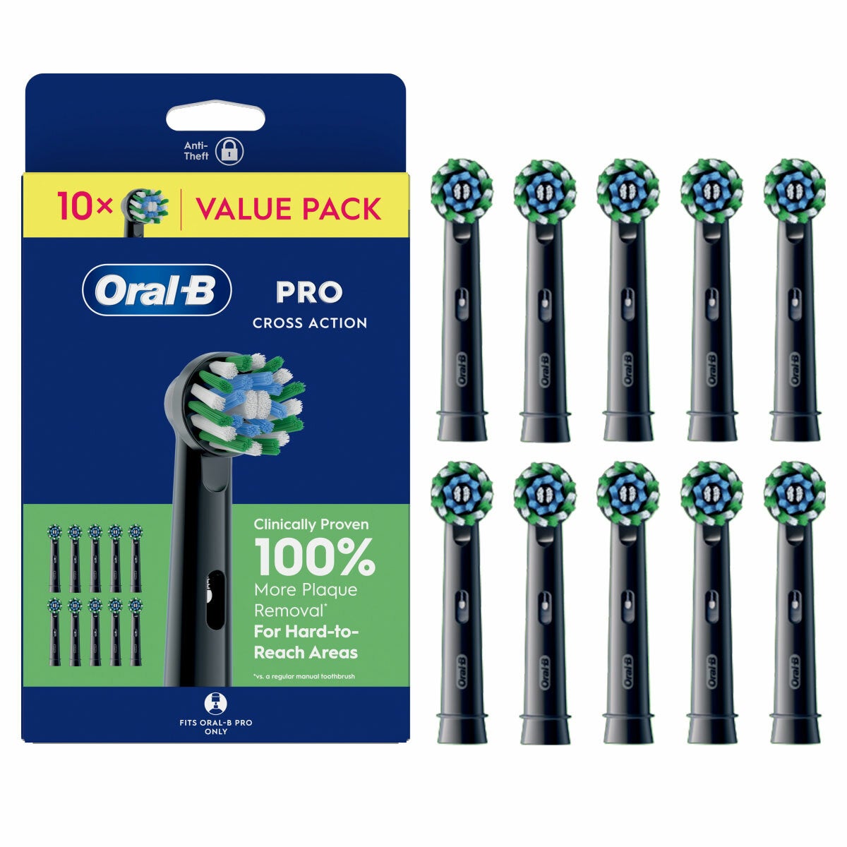 Oral-B Cross Action Brush Heads 10 Pack in Black