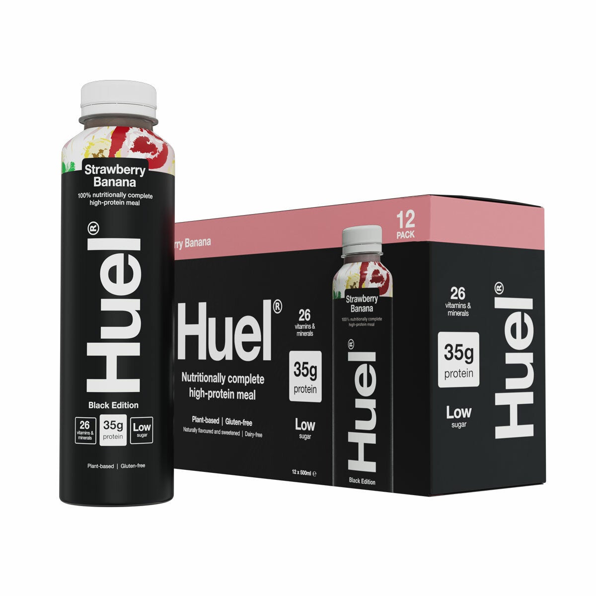 Huel Complete Meal Drink Black Edition Strawberry & Banana, 12 x 500ml