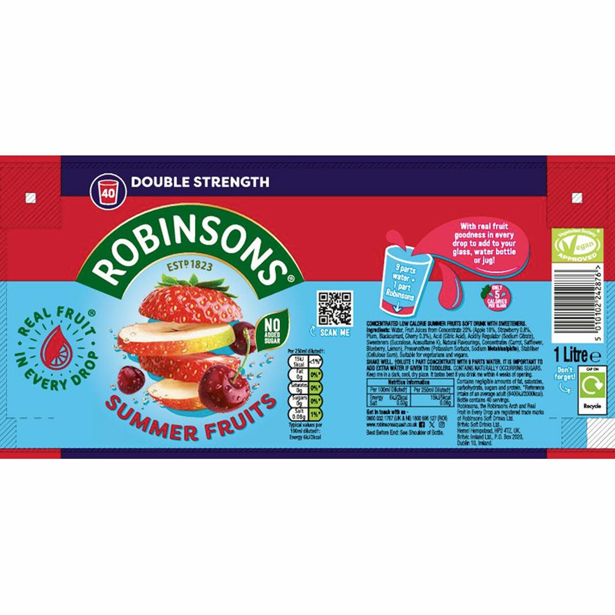 Robinsons Double Concentrate Summer Fruits, 6 x 1.75L
