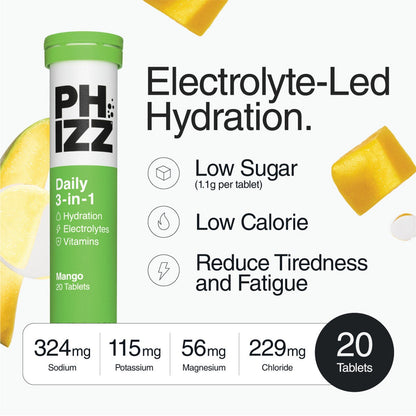 Phizz Mango Electrolytes, 3 x 20 Tablets